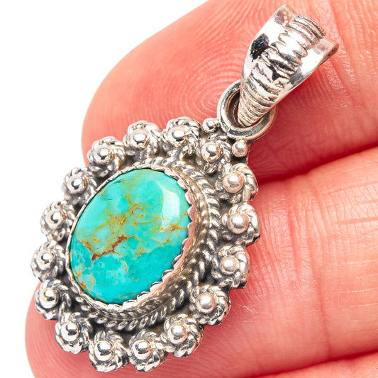 Sterling silver turquoise native-style pendant with oval turquoise stone