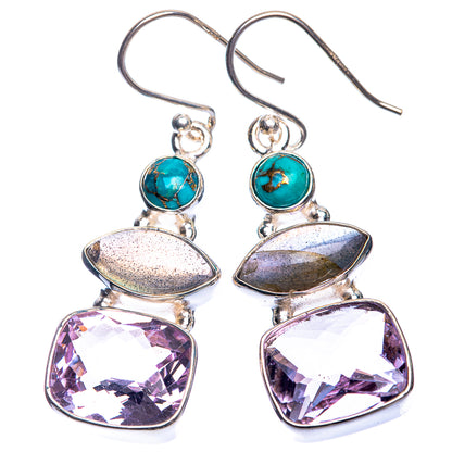 Amethyst, Labradorite, Blue Copper Composite Turquoise Earrings 1 5/8" (925 Sterling Silver) E432636