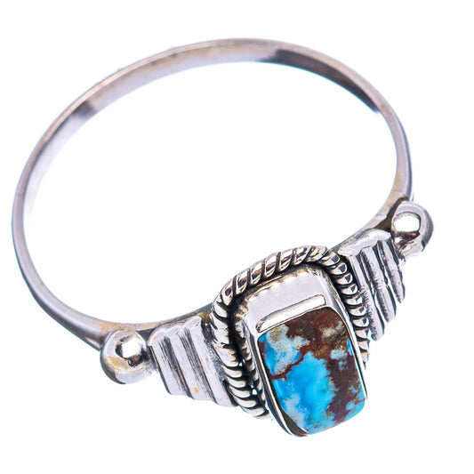 Turquoise square-stone sterling silver ring with rope detail and ridged band