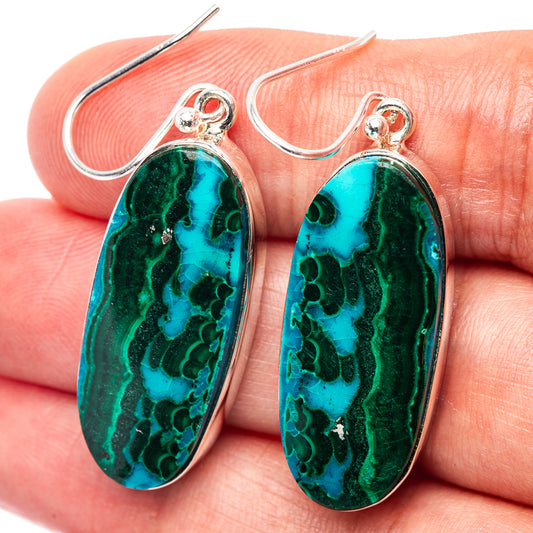 Oval malachite-and-chrysocolla drop earrings with .925 sterling silver hooks, green teal stone