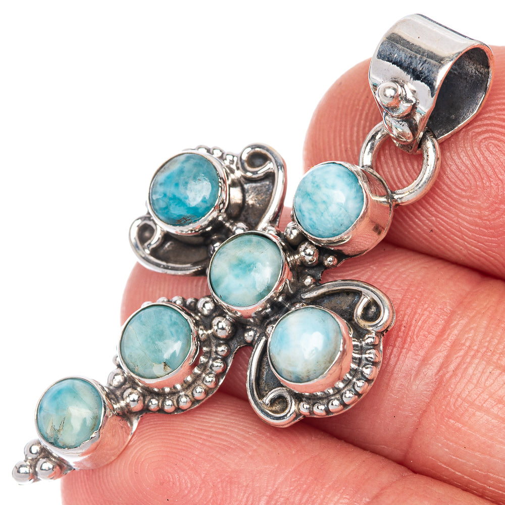 Larimar Cross Pendant 1 5/8" (925 Sterling Silver) P40838