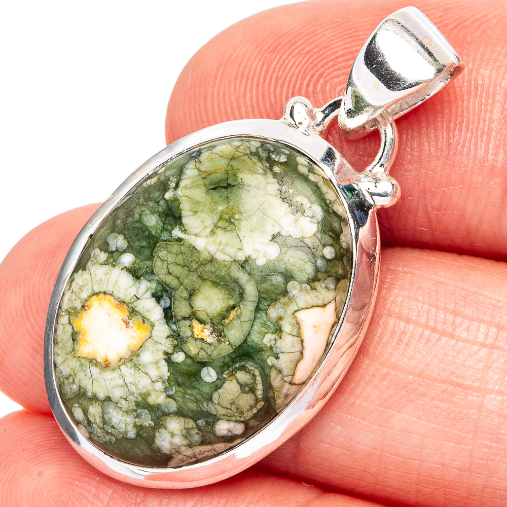 Rainforest Jasper Pendant 1 3/8" (.925 Sterling Silver)