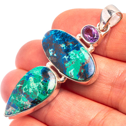 Azurite, Amethyst Pendant 2 1/8" (925 Sterling Silver) P38807