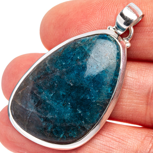 Apatite pendant in oval bezel, blue-green stone with .925 sterling silver bail