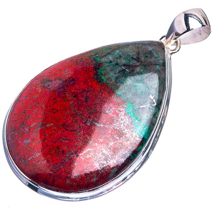 Sterling silver teardrop pendant with red, green and teal marbled gemstone surface