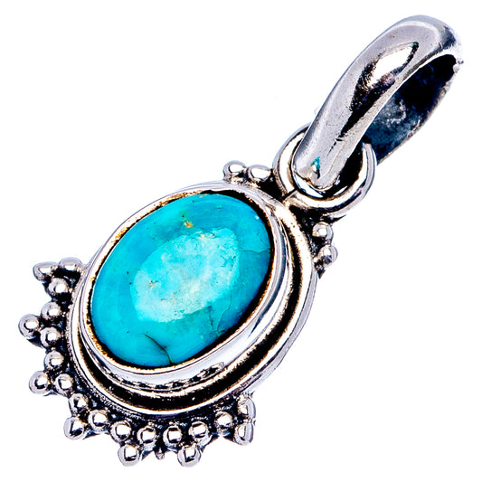Oval turquoise drop pendant in .925 sterling silver with ornate beaded edge and side bail