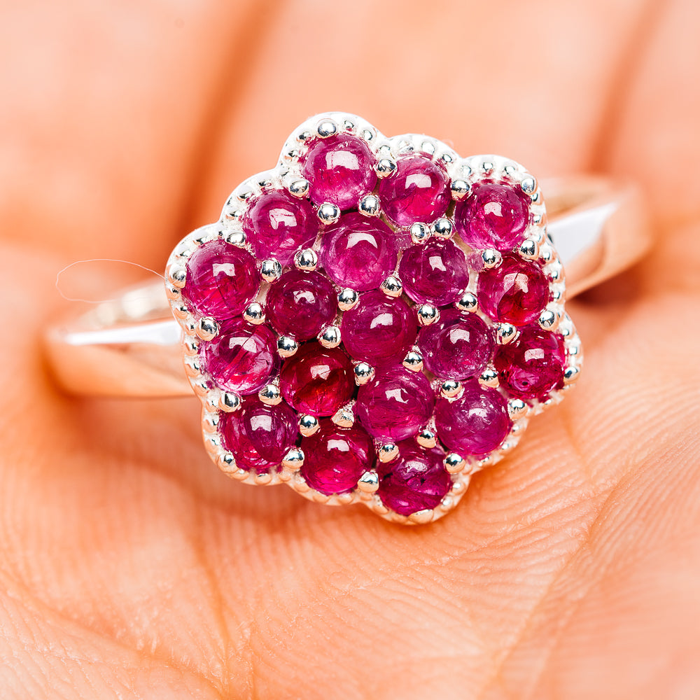 Burmese Ruby Cluster Ring Size 9 (.925 Sterling Silver)