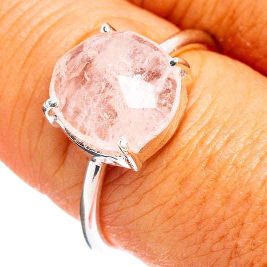 Faceted morganite ring with pink gemstone bezel-set in sterling silver