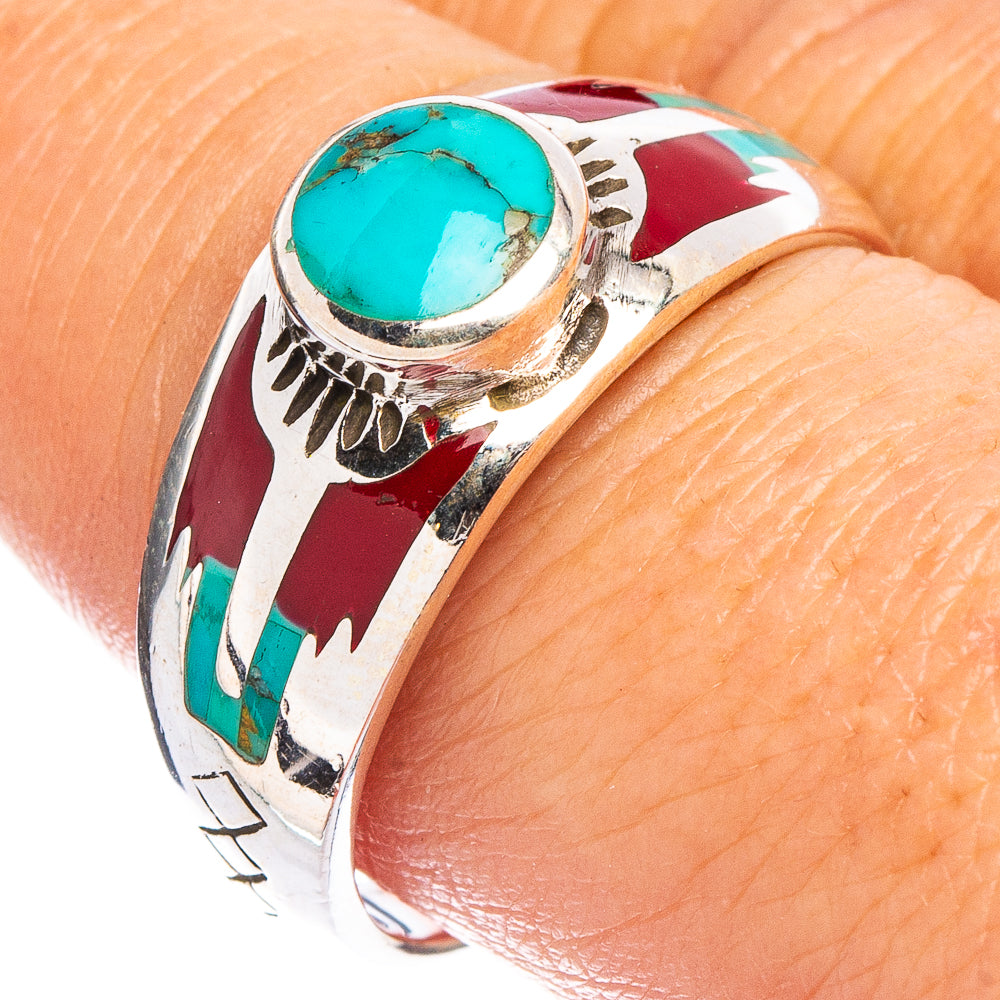 Arizona Turquoise Native Style, Coral Ring Size 9.5 (.925 Sterling Silver)