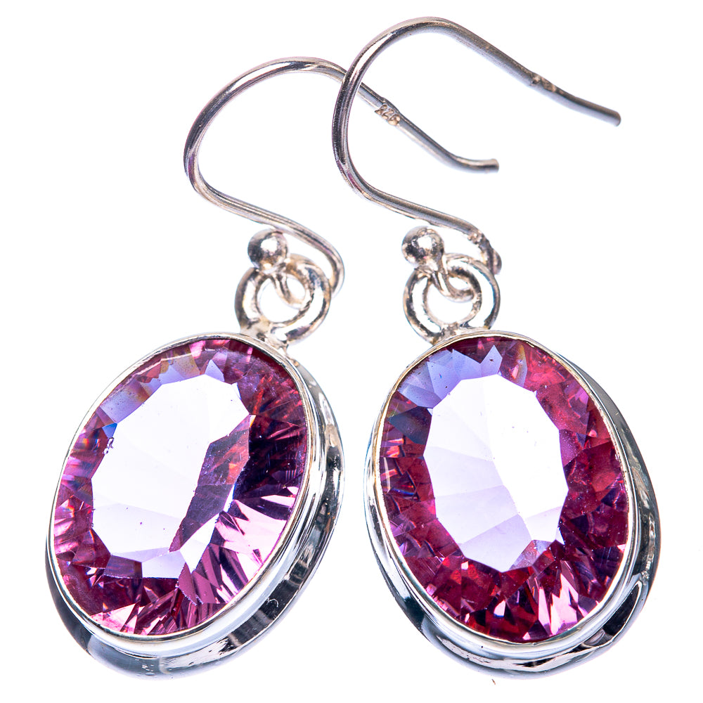 Sterling silver oval faceted lab alexandrite drop earrings with purple-magenta sparkle