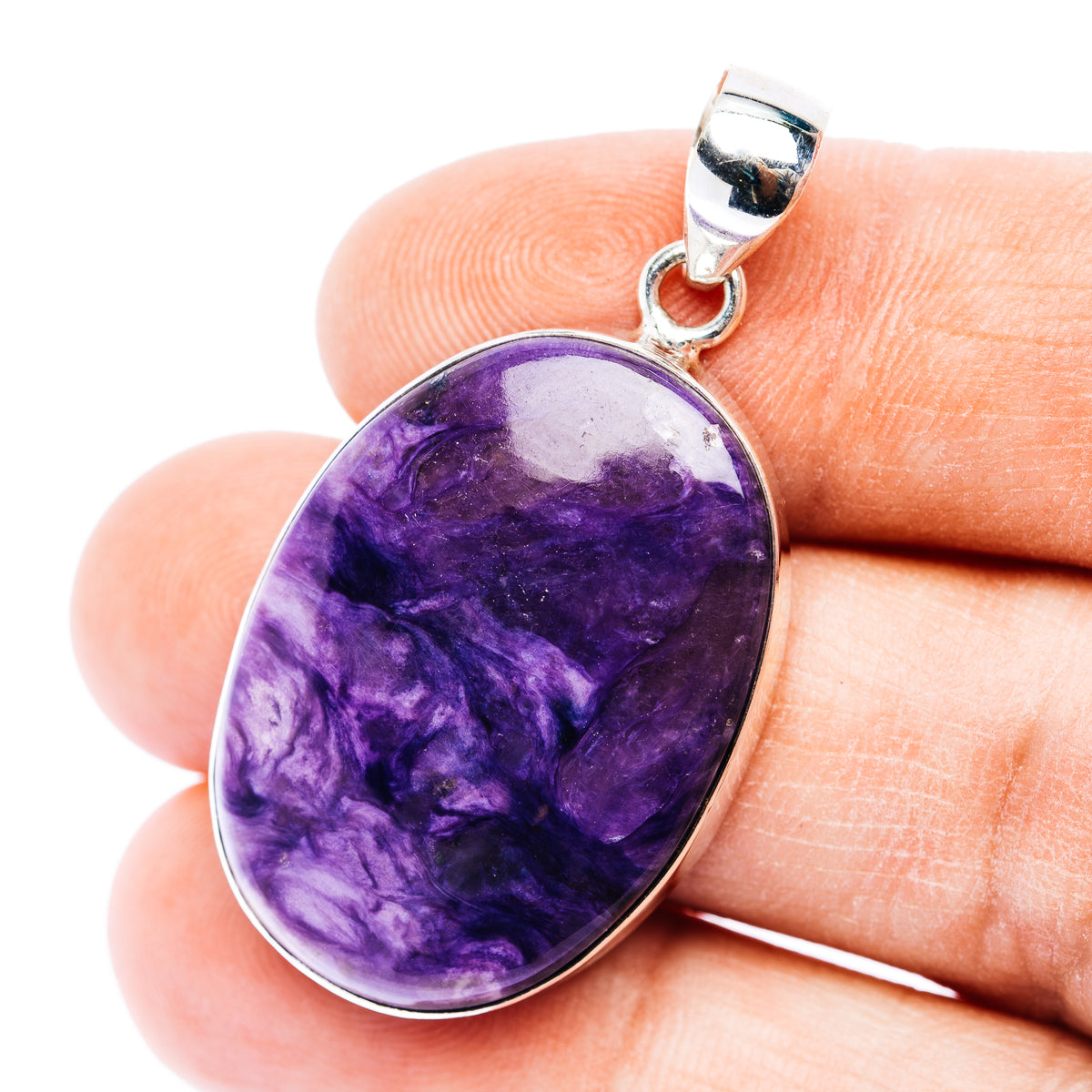 Premium Charoite Pendant 1 5/8" (.925 Sterling Silver)