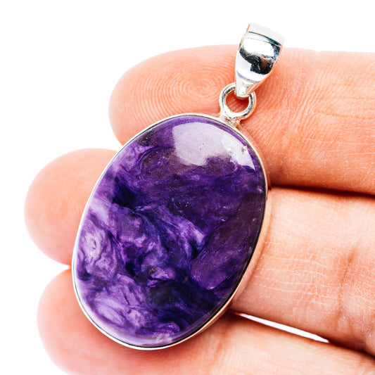 Charoite pendant with oval purple stone and .925 sterling silver bezel