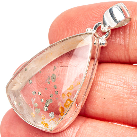 Marcasite in quartz pendant in .925 sterling silver, pear-shaped with flecked stone view