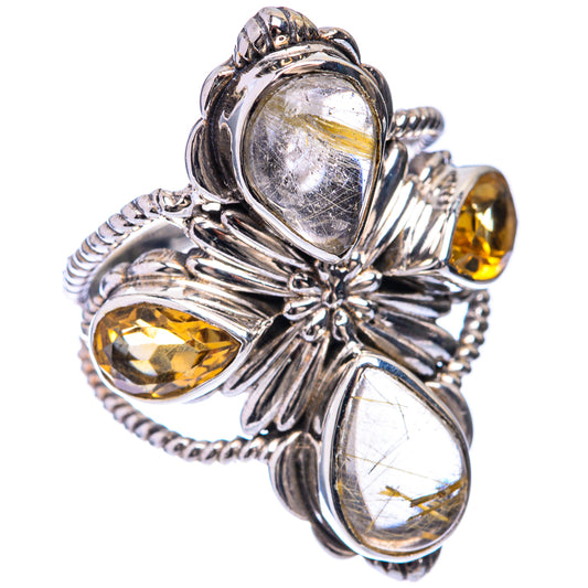 Large Rutilated Quartz, Citrine Ring Size 7.75 (925 Sterling Silver) R141413