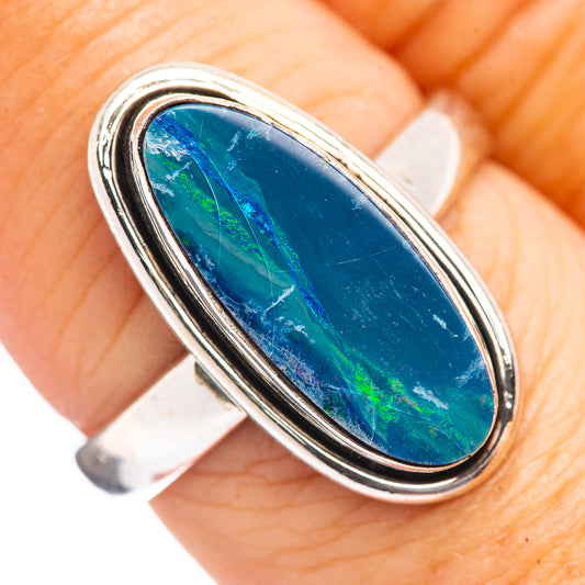 Sterling silver oval opal ring with blue-green stone, slim doublet setting