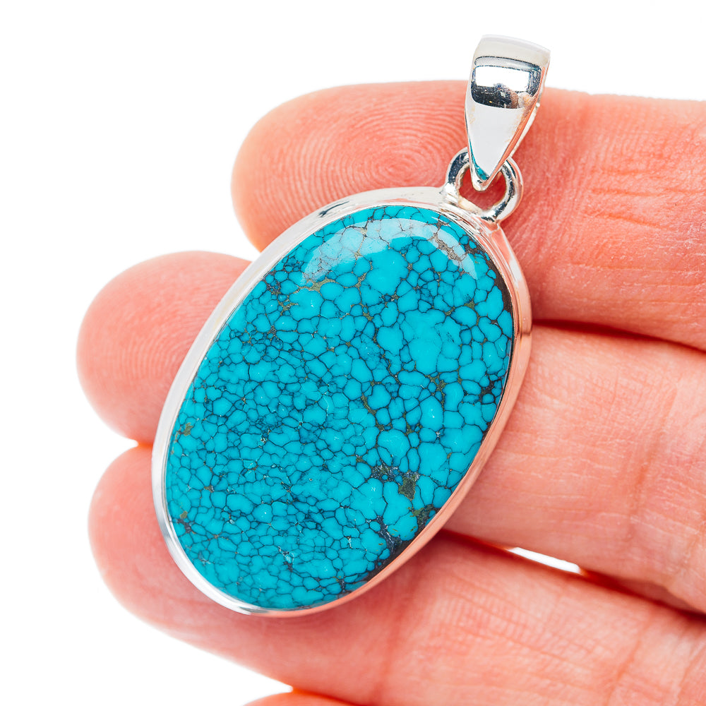 Premium Tibetan Turquoise Pendant 1 1/2" (.925 Sterling Silver)