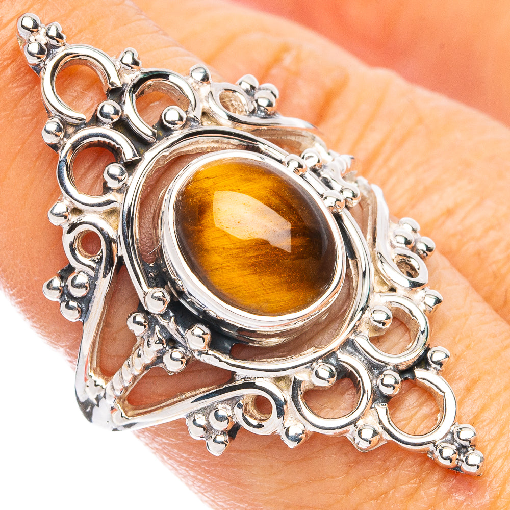 Premium Tiger Eye Ring Size 8 (925 Sterling Silver) R8103