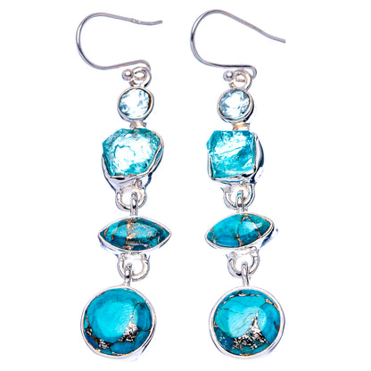 Blue Copper Composite Turquoise, Apatite, Blue Topaz Earrings 2 1/4" (925 Sterling Silver) E1592