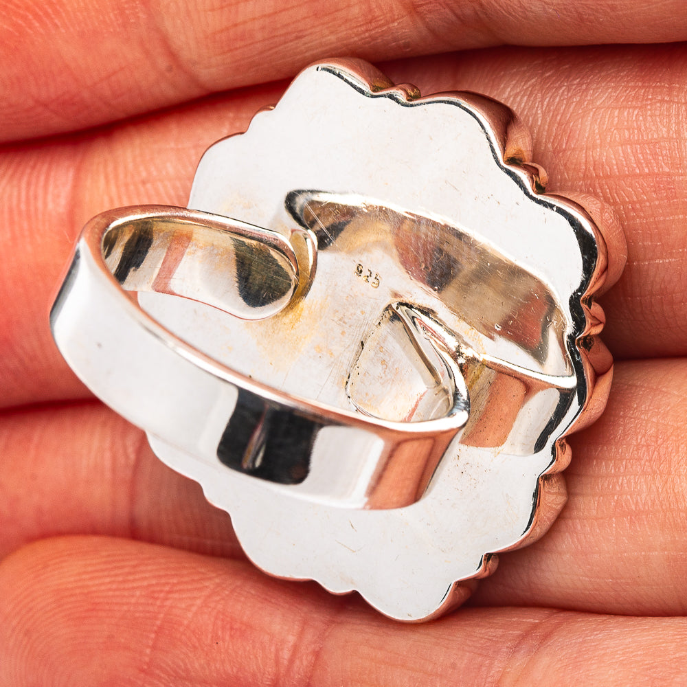 Exclusive Southwestern Style Puprle Spiny Oyster, Variscite Ring Size 8 Adjustable (.925 Sterling Silver)