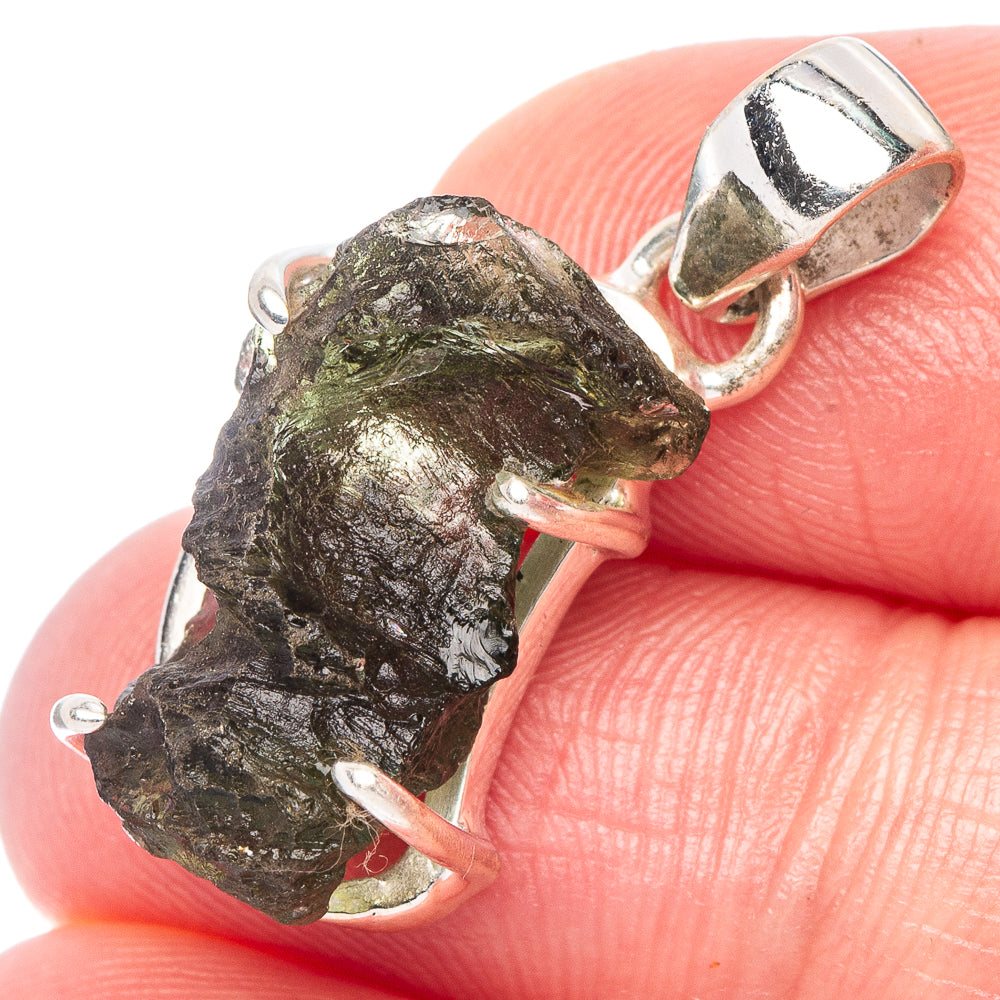 Rare Moldavite Pendant 1 1/8" (925 Sterling Silver) P44269