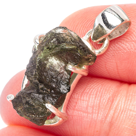 Rare Moldavite Pendant 1 1/8" (925 Sterling Silver) P44269
