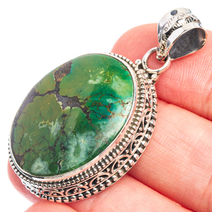 Tibetan Turquoise 925 Sterling Silver Pendant 1 5/8"