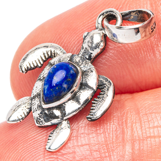 Lapis Lazuli Seaturtle Dainty Pendant 1 1/8" (925 Sterling Silver) P43545
