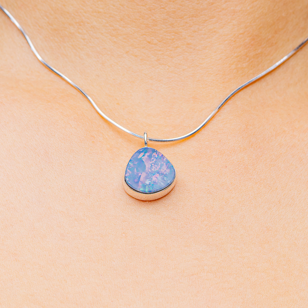 Australian Fire Opal Necklace 16" (.925 Sterling Silver)