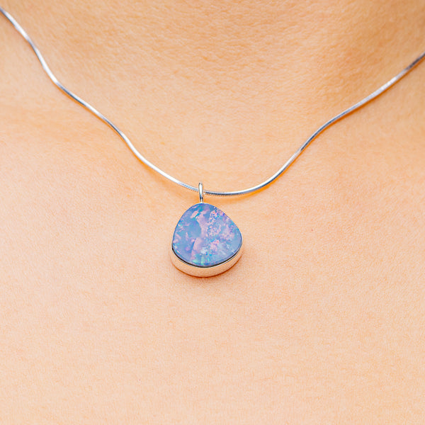 Australian Fire Opal Necklace 16" (.925 Sterling Silver)