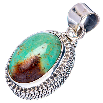 Oval Kingman turquoise cabochon pendant in 925 sterling silver, ornate rope border.