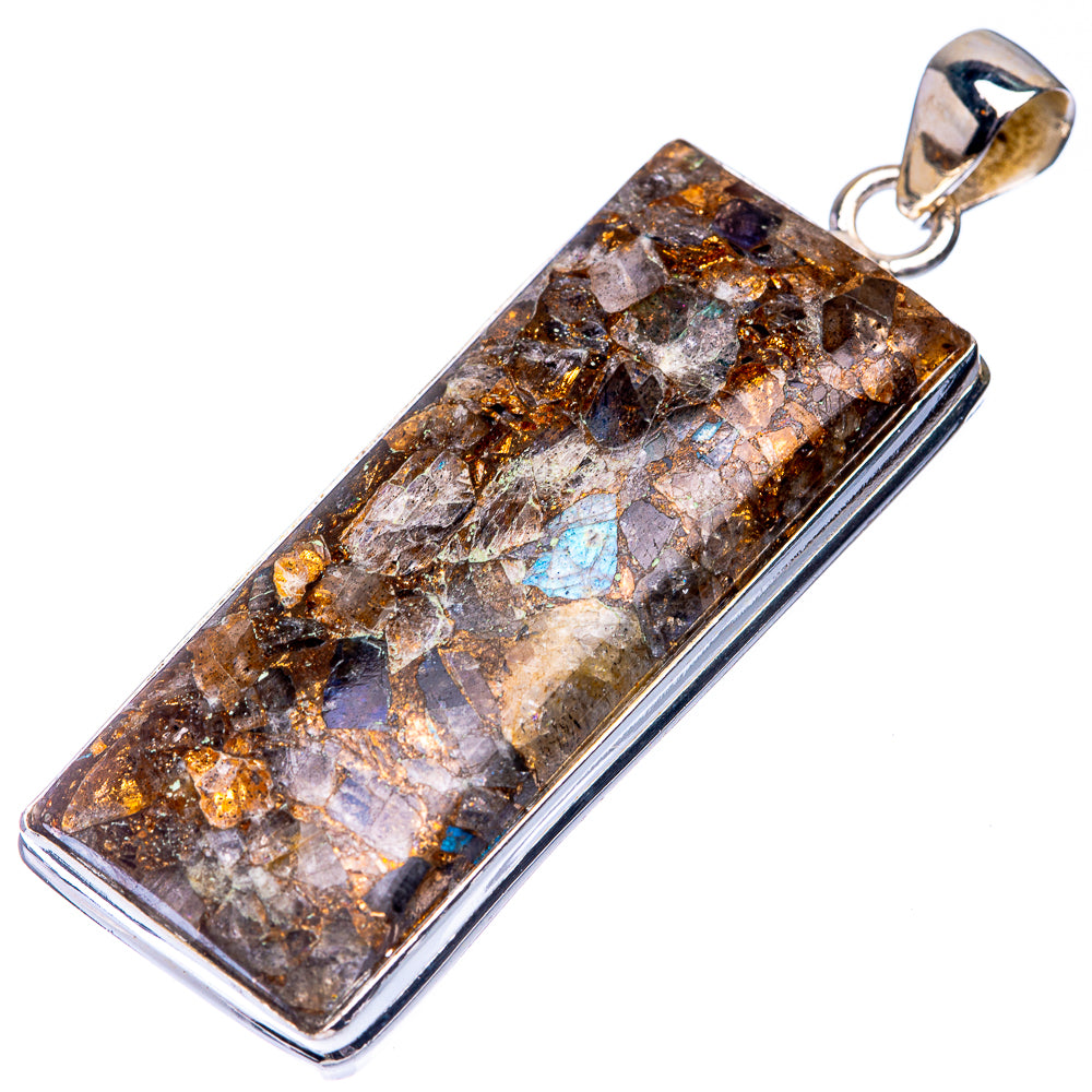 Copper Composite Rainbow Moonstone Pendant 2 1/8" (925 Sterling Silver) P39289