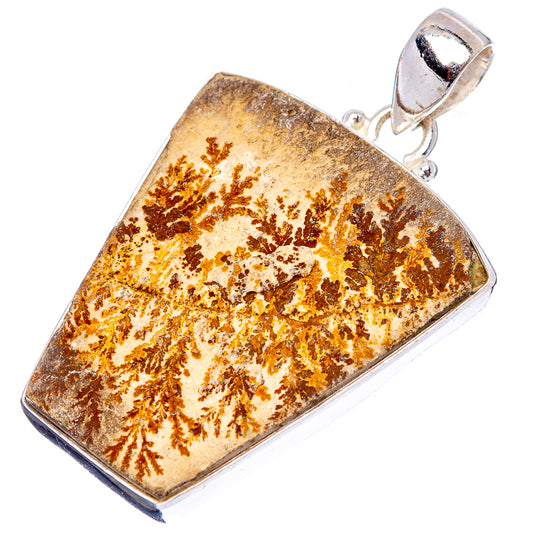 Square dendrite pendant with amber tree-like inclusions and silver bail (.925 sterling)