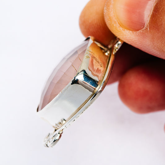 Premium Rose Quartz Pendant 1 7/8" (.925 Sterling Silver)