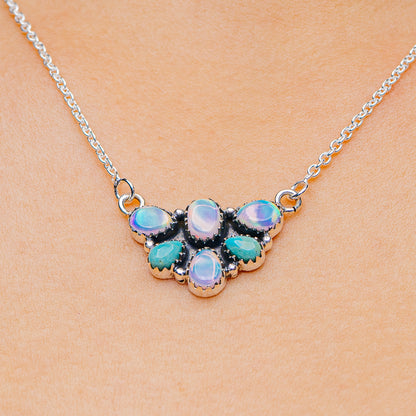 Southwestern Style Aurora Opal, Mohave Turquoise Necklace 17 to 19" (.925 Sterling Silver)