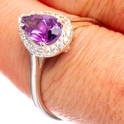 Amethyst, Cubic Zirconia Ring Size 8 (.925 Sterling Silver)