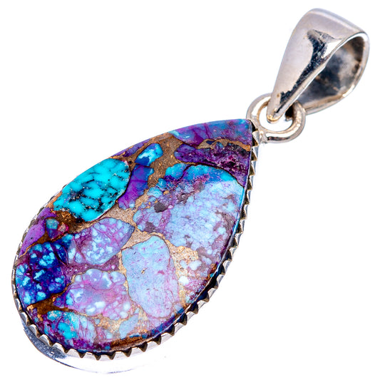 Turquoise teardrop pendant with purple and blue stone pattern, sterling silver frame