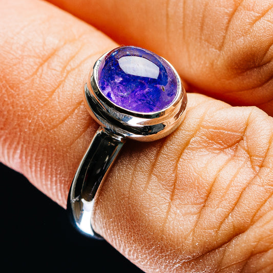 Oval blue-violet gemstone sterling silver ring, size 6, bezel set