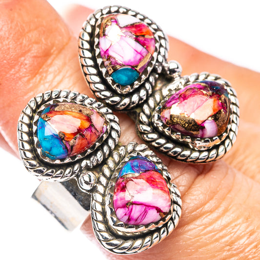 Sterling silver ring with colorful oval and teardrop gemstone settings