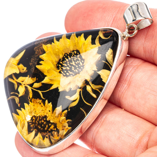Amber Intaglio Sunflower Pendant 2 1/4" (925 Sterling Silver) P42589