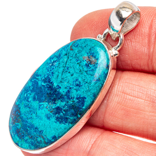Sterling silver shattuckite pendant with oval blue stone and bail