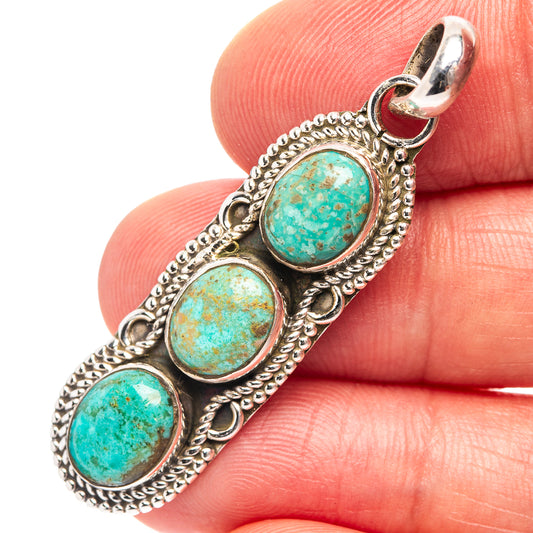 Turquoise pendant in .925 sterling silver with three oval bezel-set stones and bail