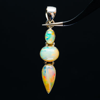 Multicolor Ethiopian opal pendant with three stacked stones in .925 sterling silver
