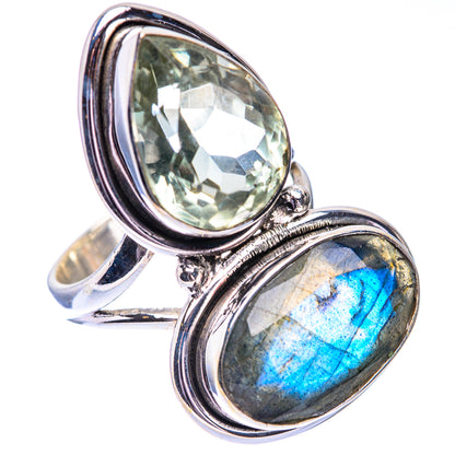 Large Labradorite, Green Amethyst Ring Size 5.5 (925 Sterling Silver) R140653