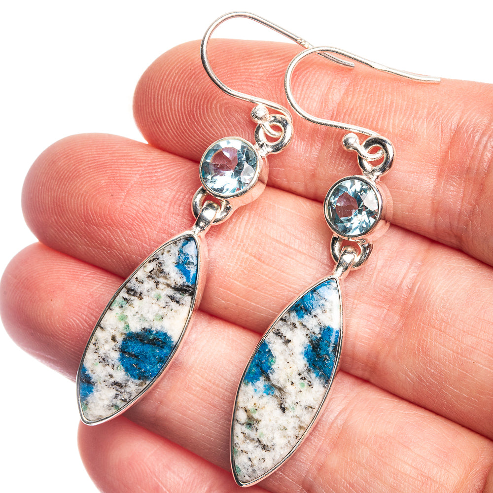 K2 Blue Azurite, Blue Topaz 925 Sterling Silver Earrings 2"