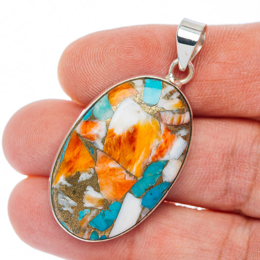 Premium Spiny Oyster Turquoise Pendant 1 3/4" (.925 Sterling Silver)
