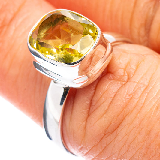 Faceted lemon quartz sterling silver ring, oval gemstone in polished setting