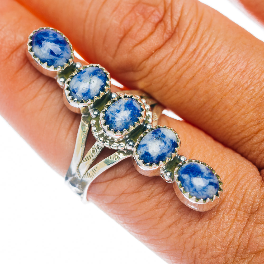 Premium 5-Gemstone Finger Shield Sodalite Ring Size 9.75 (.925 Sterling Silver)