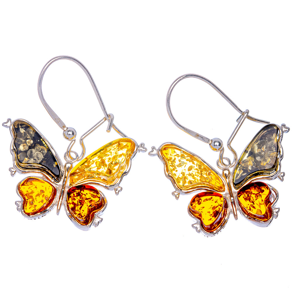 Baltic Amber Butterfly Earrings 1 1/4" (925 Sterling Silver) E433123