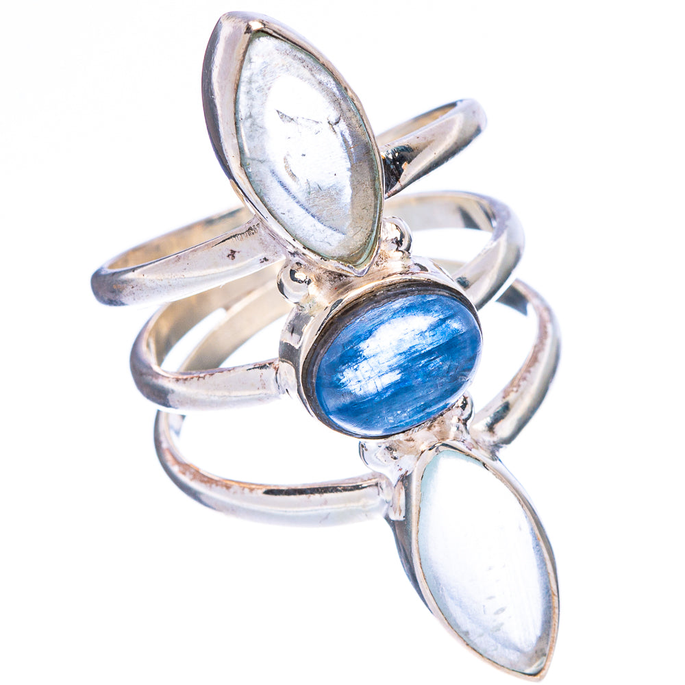Sterling silver aquamarine ring with oval blue center stone and two marquise side settings
