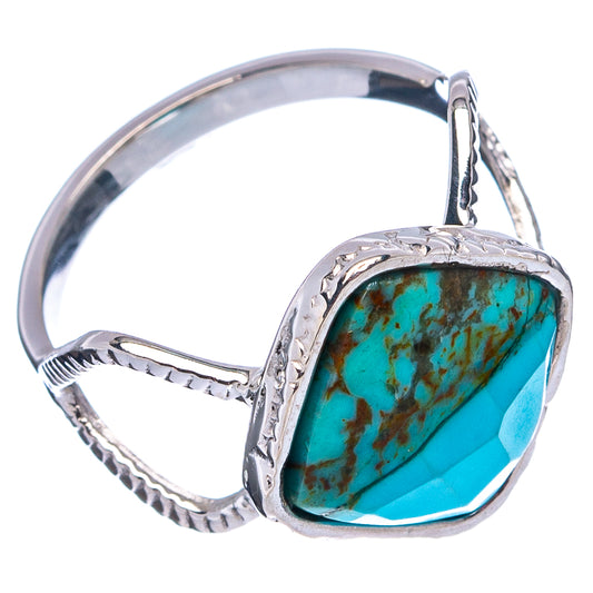 Turquoise square gemstone sterling silver ring with split shank and .925 stamp, size 5.75